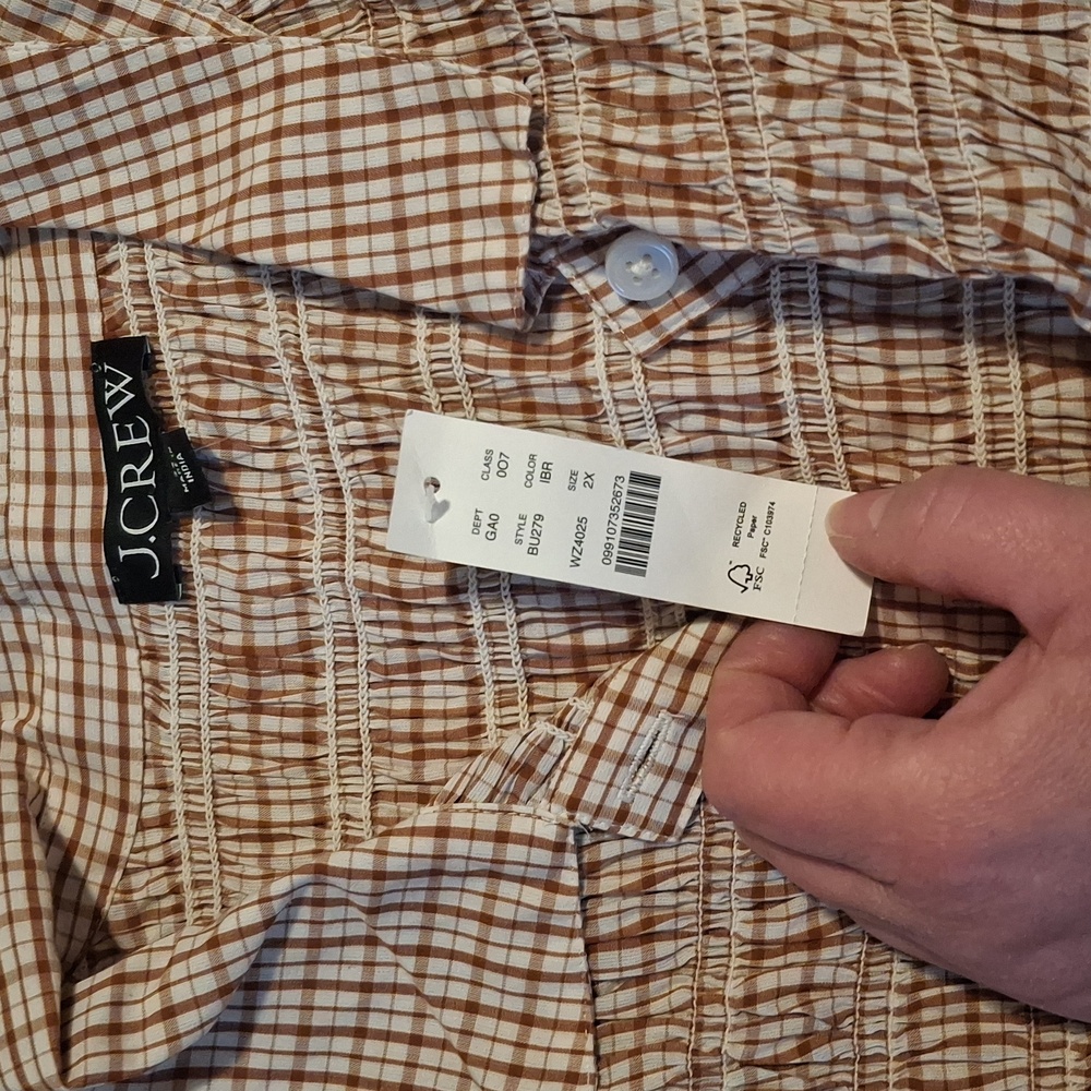 NWT J. Crew Brown And Cream Button Up Shirt - Picture 3 of 7